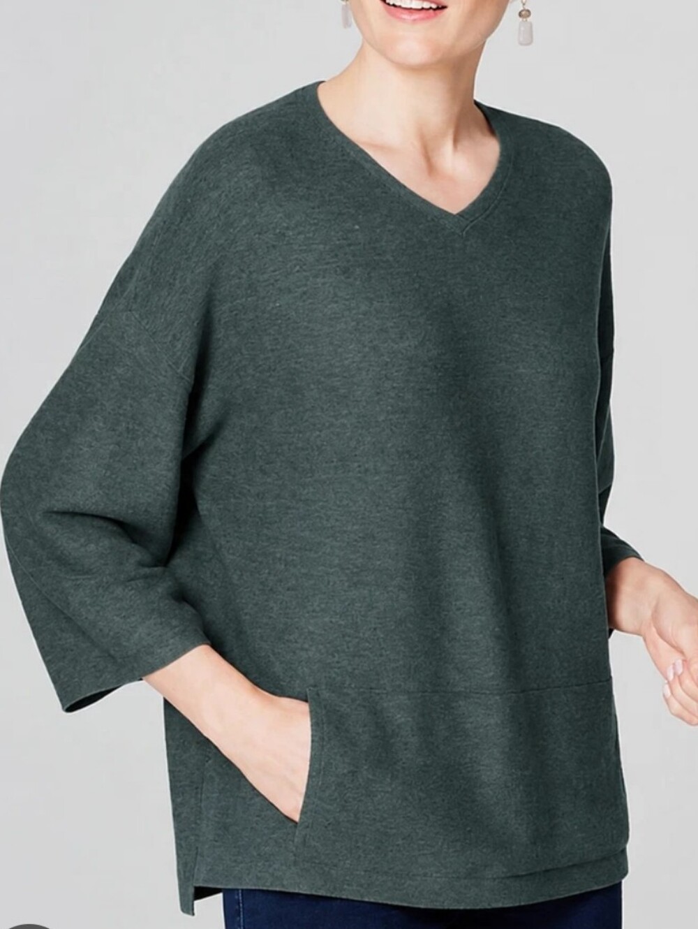 J. Jill PureJill Green Wool Silk Blend Sweater with Front Pocket Size Medium